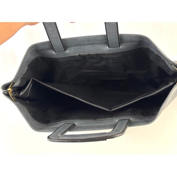 Vintage 90s Minimalist Gray-Blue Leather Structured Tote Work Bag YKK Zip - Picture 4 of 16